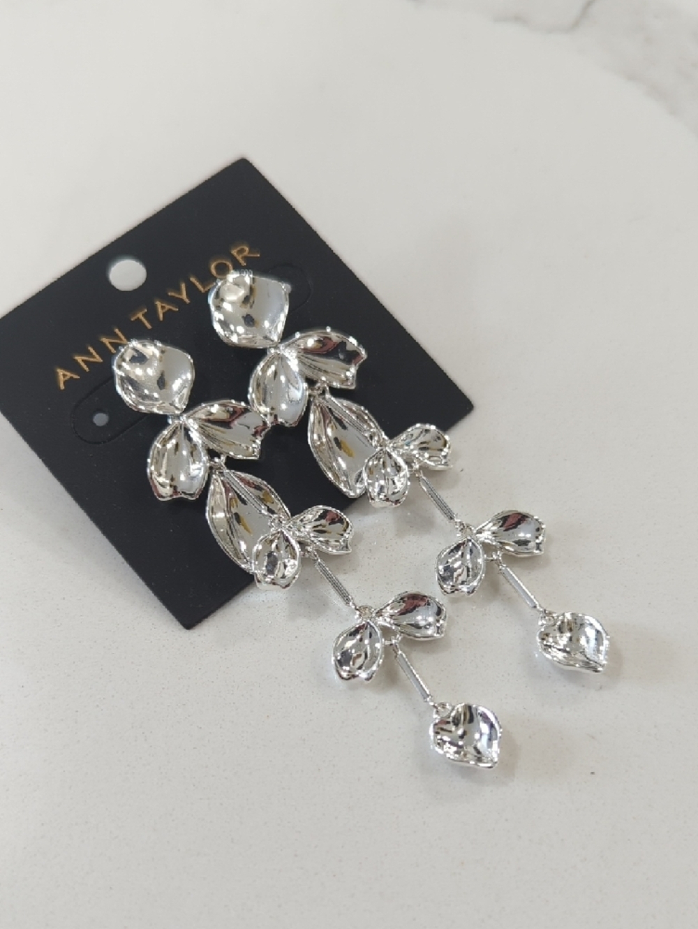 Ann Taylor Silver Multi-Tier Floral Drop Earrings - Picture 2 of 8